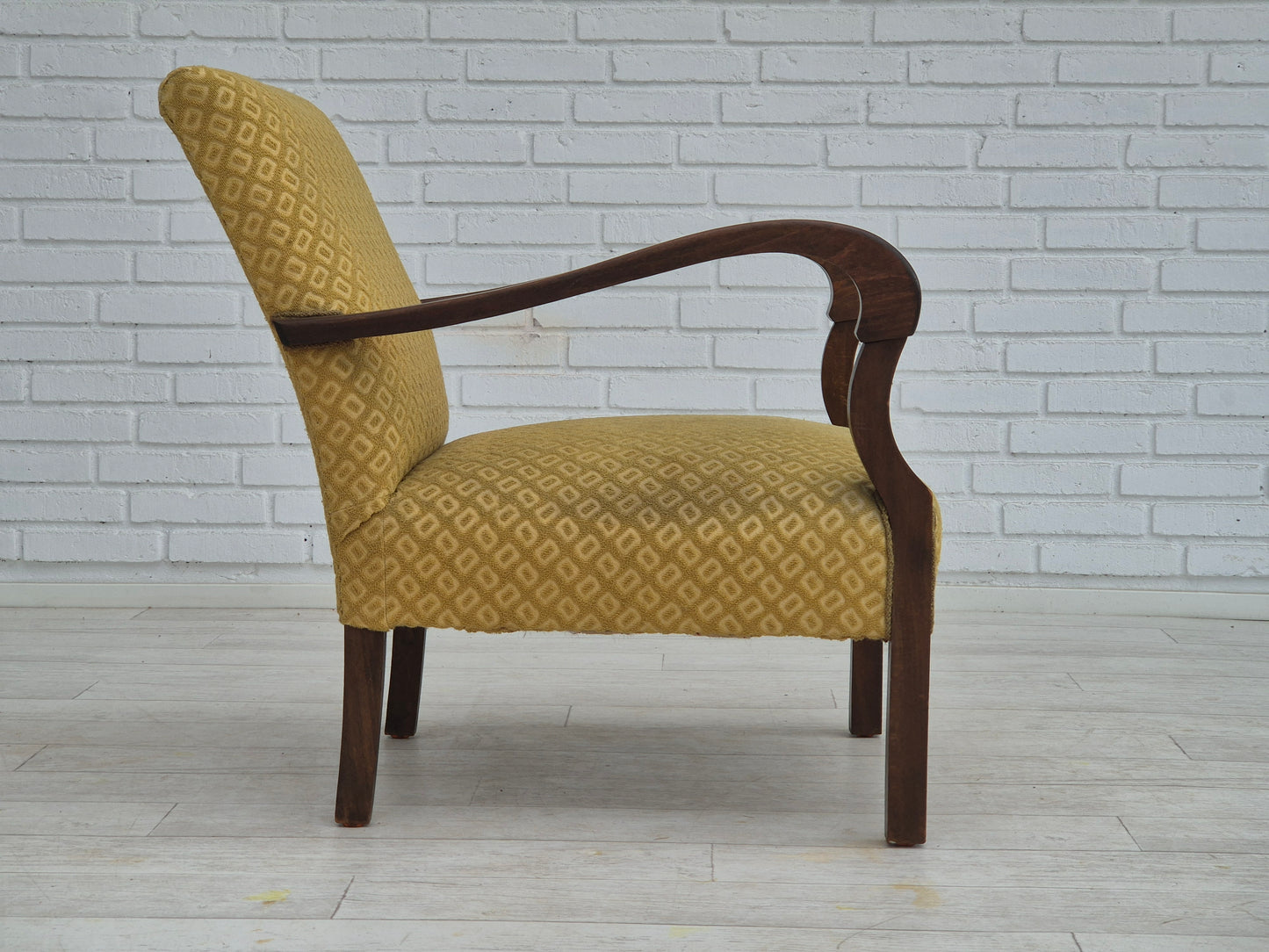 1950s, Danish design, armchair in original condition, furniture cotton/ wool fabric.