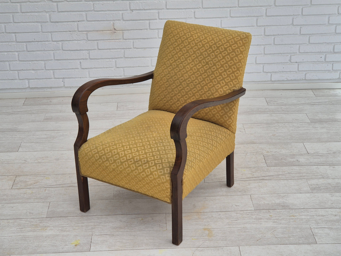 1950s, Danish design, armchair in original condition, furniture cotton/ wool fabric.