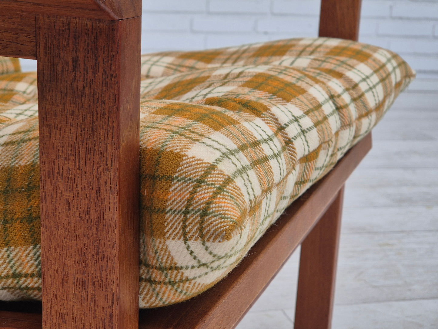 1970s, Danish lounge chair, original condition, furniture wool fabric, teak wood.