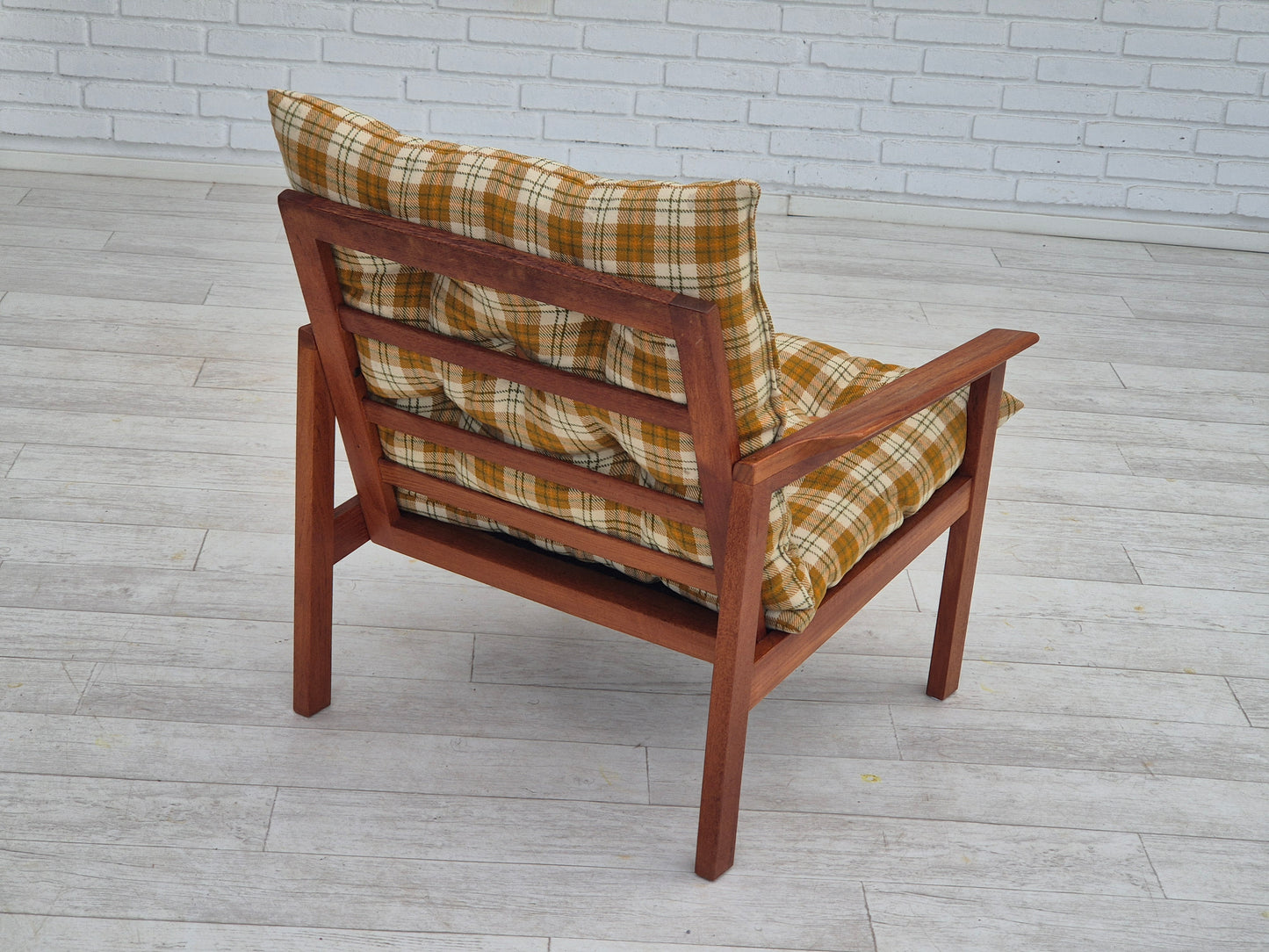 1970s, Danish lounge chair, original condition, furniture wool fabric, teak wood.