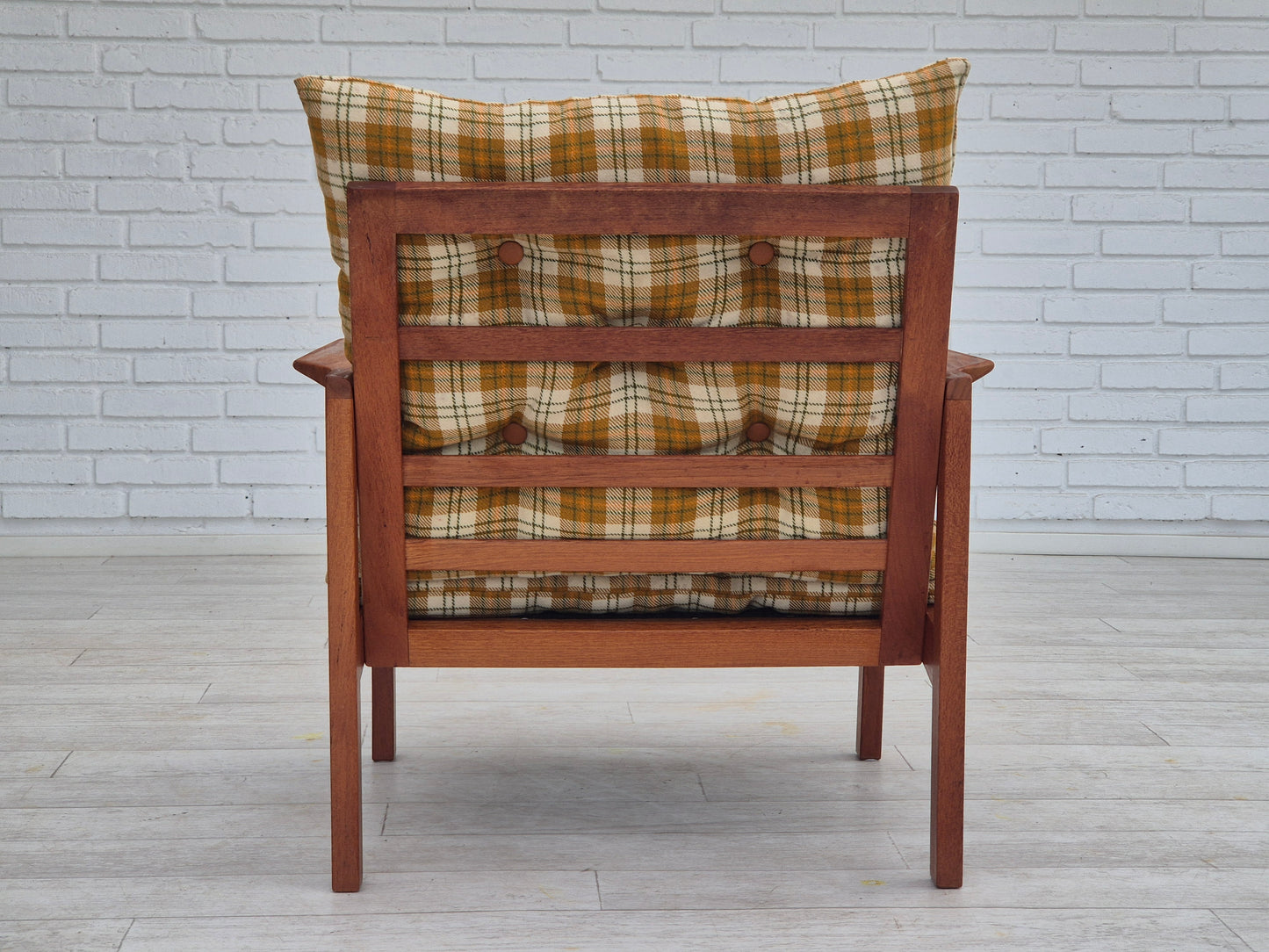 1970s, Danish lounge chair, original condition, furniture wool fabric, teak wood.