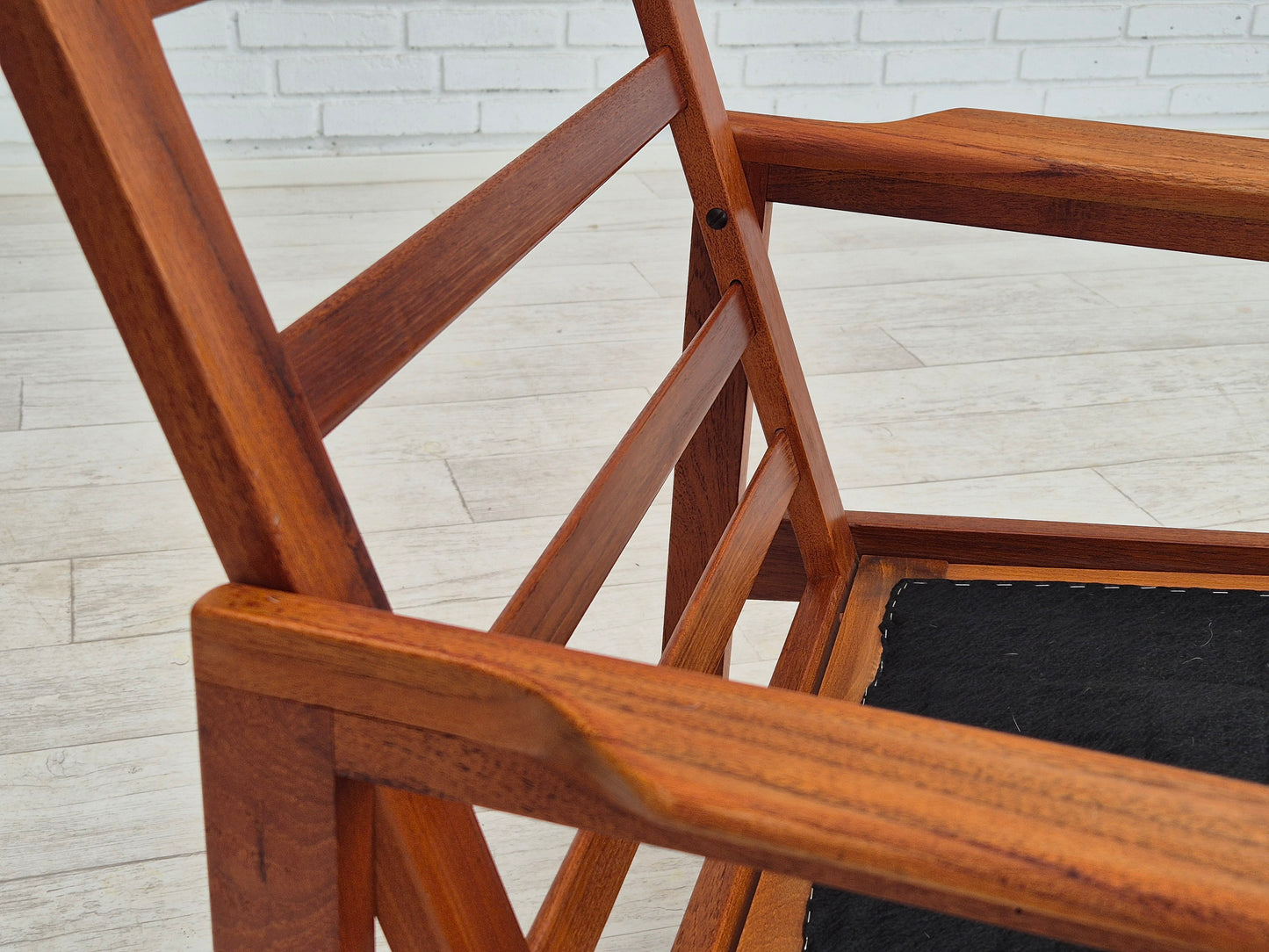 1970s, Danish lounge chair, original condition, furniture wool fabric, teak wood.