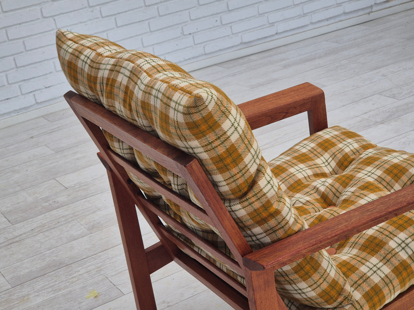 1970s, Danish lounge chair, original condition, furniture wool fabric, teak wood.