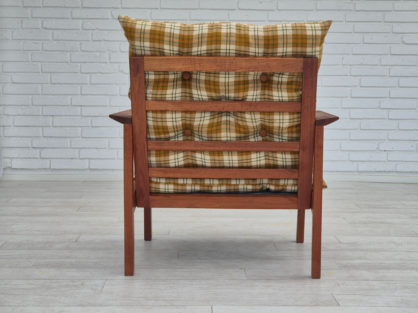 1970s, Danish lounge chair, original condition, furniture wool fabric, teak wood.