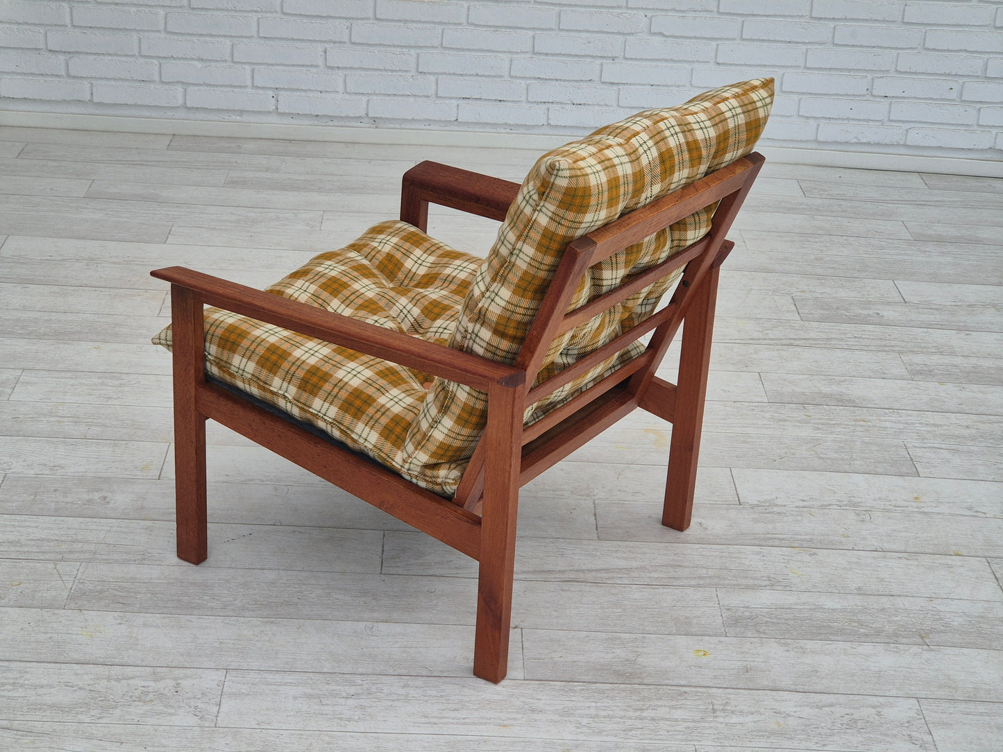 1970s, Danish lounge chair, original condition, furniture wool fabric, teak wood.