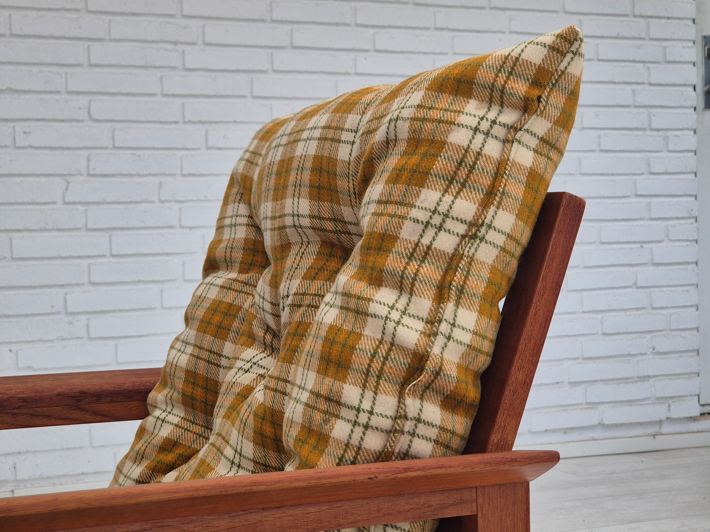 1970s, Danish lounge chair, original condition, furniture wool fabric, teak wood.