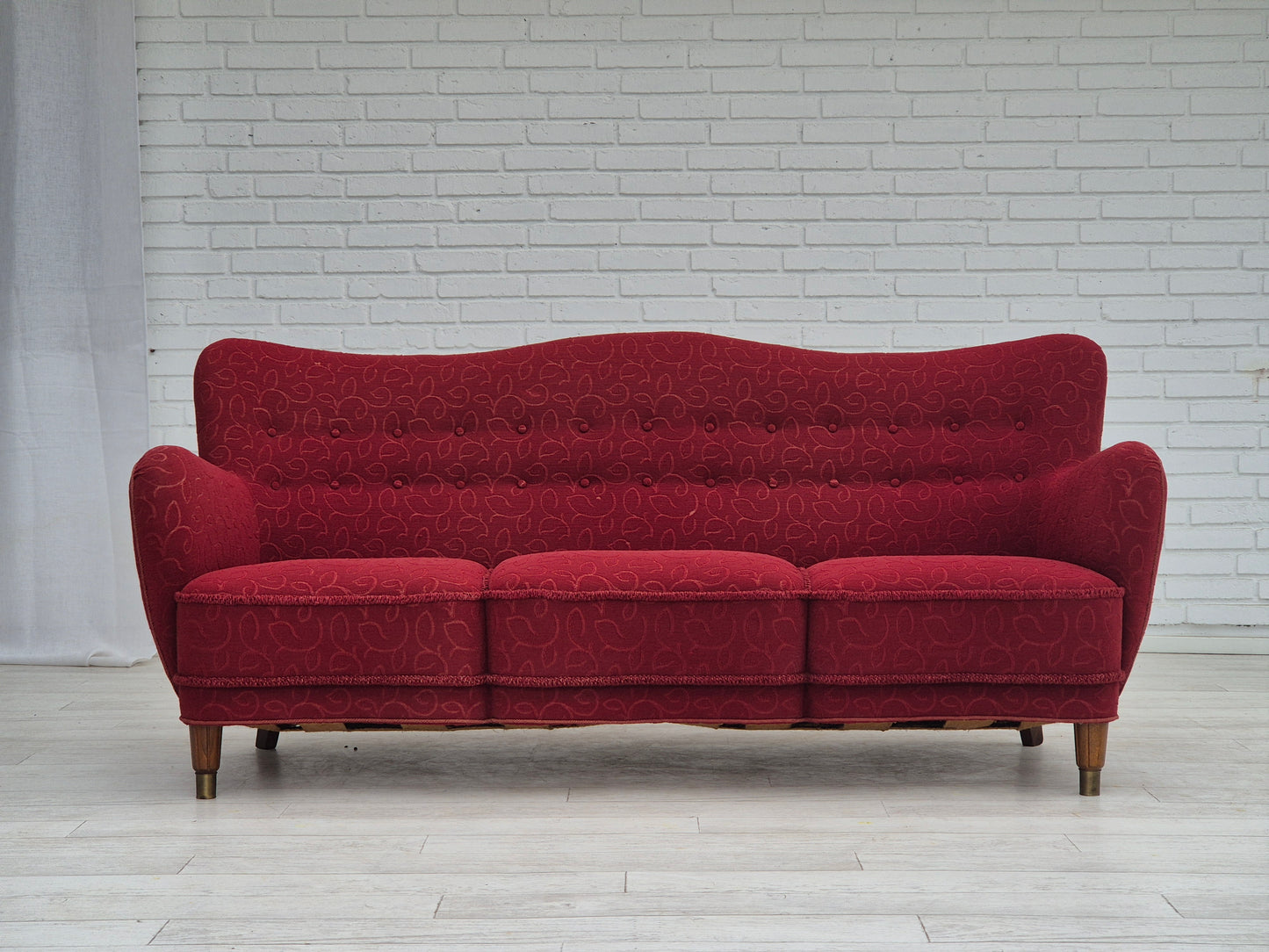 1960s, Danish 3 seater sofa, original condition, cotton-wool fabric.