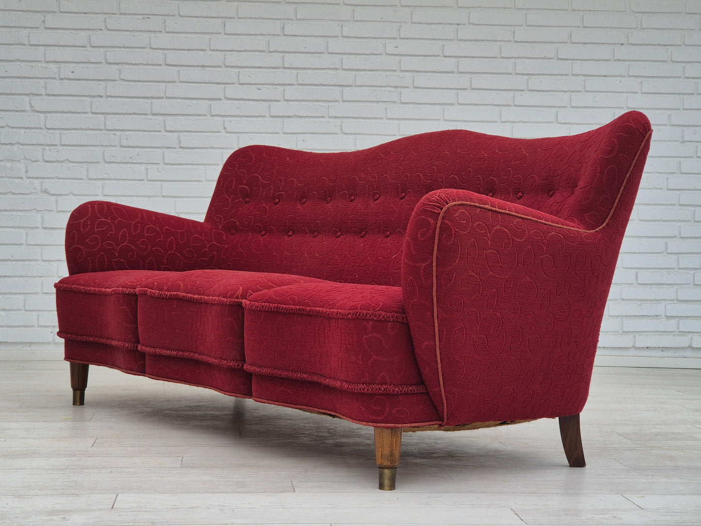 1960s, Danish 3 seater sofa, original condition, cotton-wool fabric.