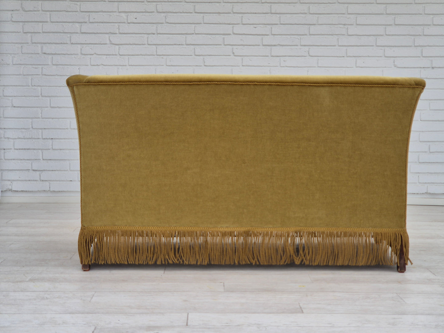 1970s, Danish 2 seater sofa, original condition, light green velour, beech wood legs.