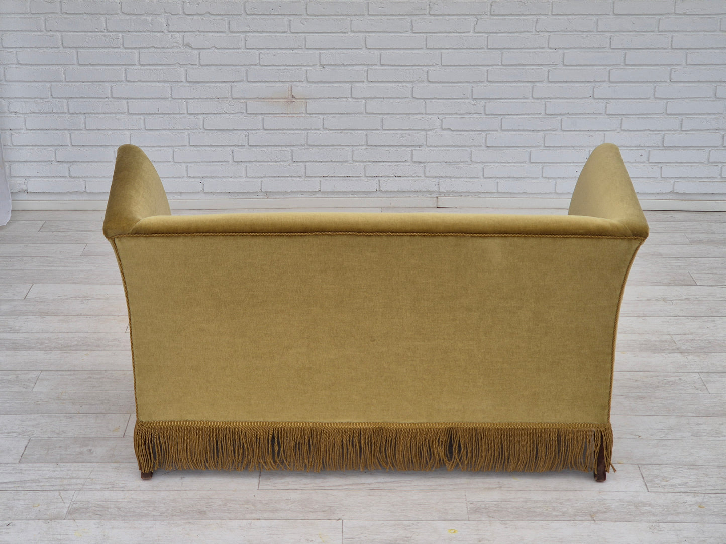 1970s, Danish 2 seater sofa, original condition, light green velour, beech wood legs.