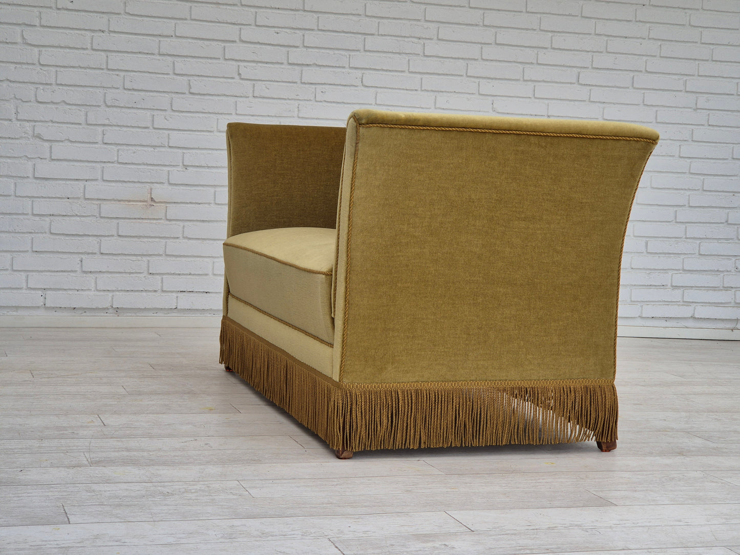 1970s, Danish 2 seater sofa, original condition, light green velour, beech wood legs.