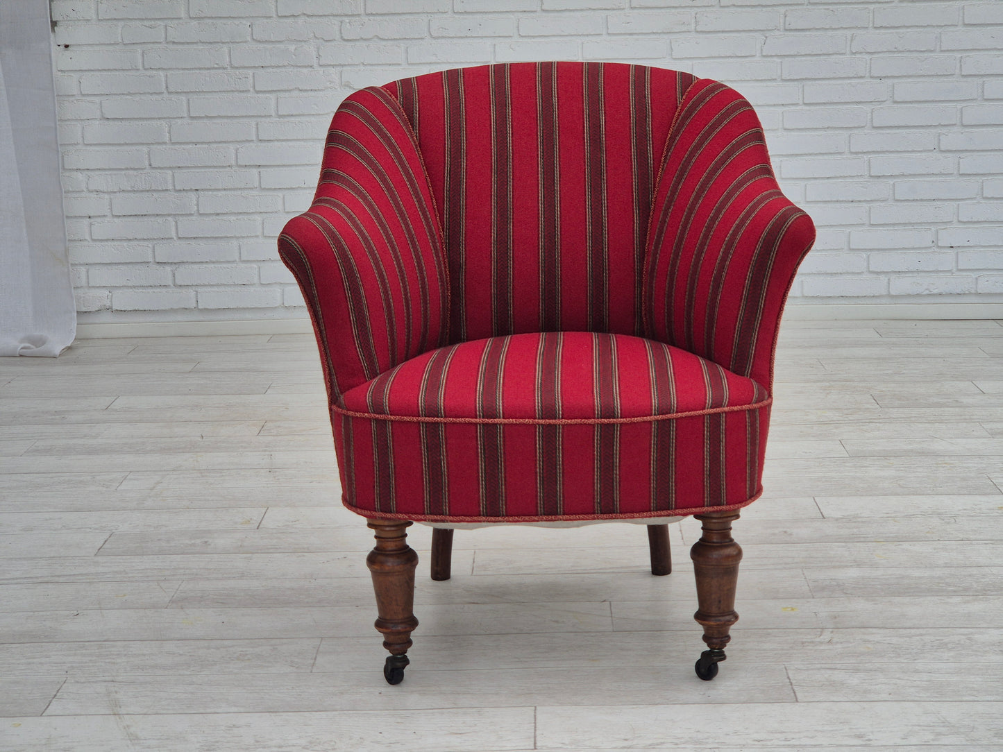 1950s, Danish lounge chair, original condition, red furniture wool.