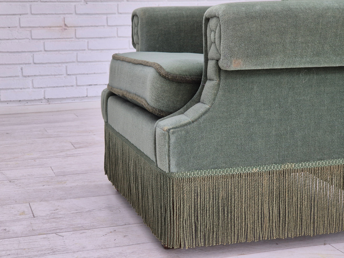 1970s, Danish wingback armchair, original condition, furniture velour, beech wood.