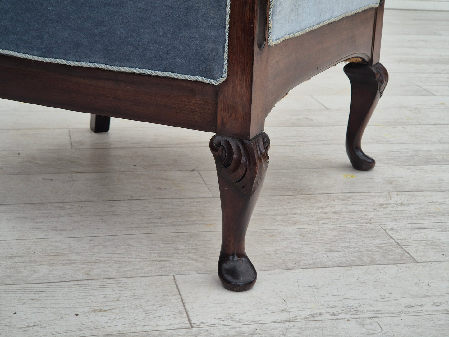 1950s, Danish lounge chair, original condition, light blue furniture velour.