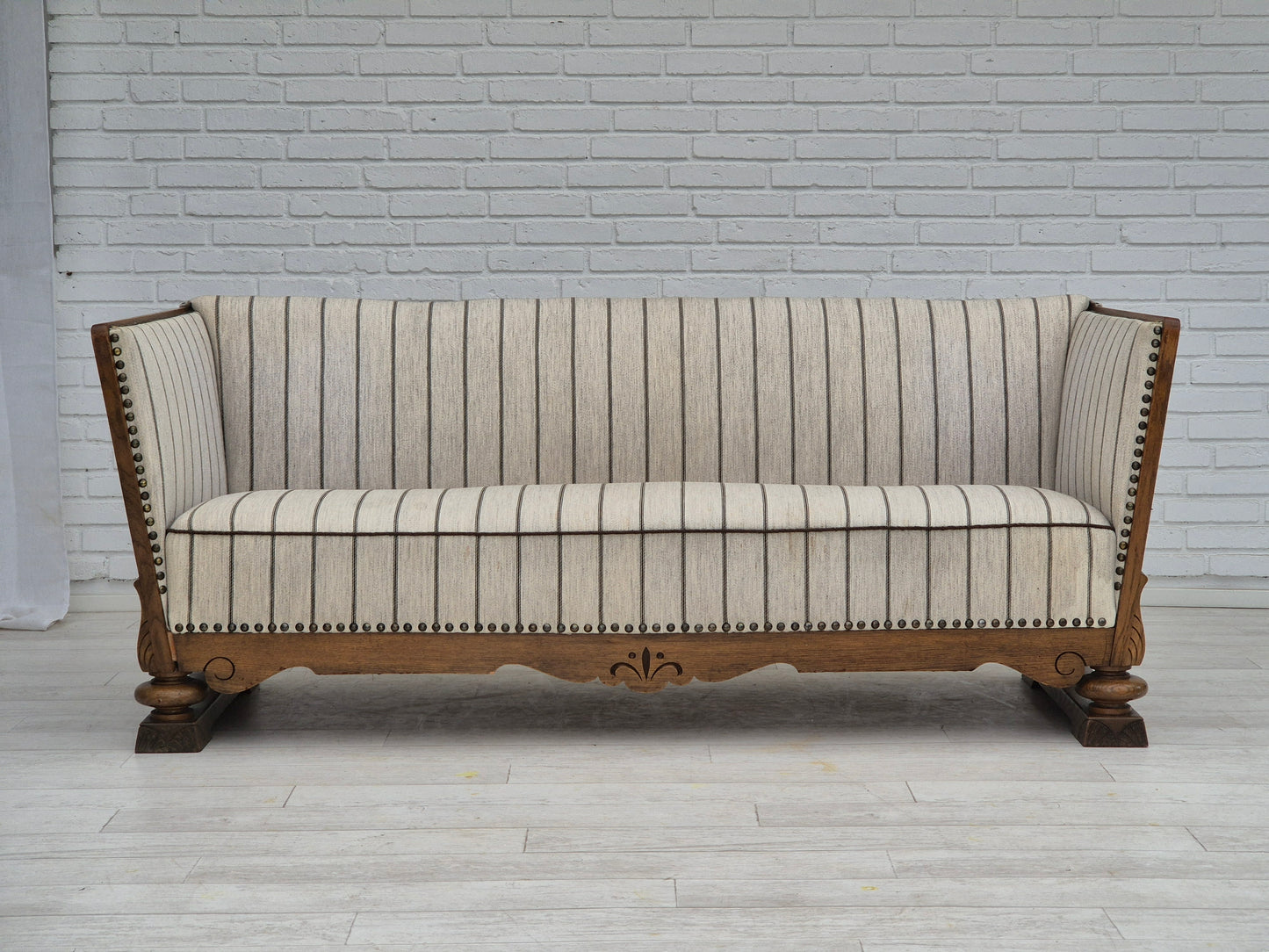 1950s, Danish 2 seater sofa in quality furniture wool, oak wood.