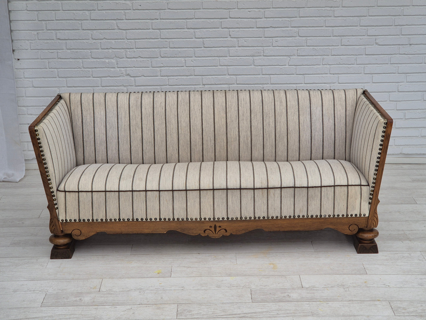 1950s, Danish 2 seater sofa in quality furniture wool, oak wood.