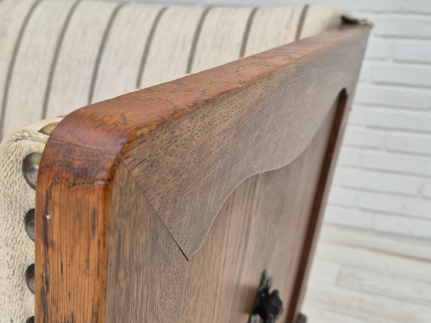 1950s, Danish 2 seater sofa in quality furniture wool, oak wood.