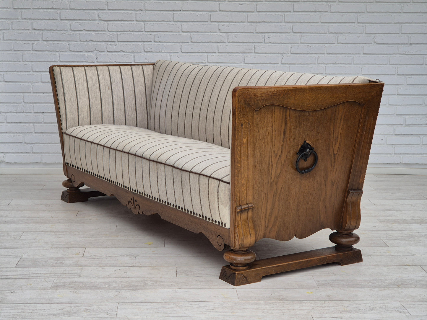 1950s, Danish 2 seater sofa in quality furniture wool, oak wood.