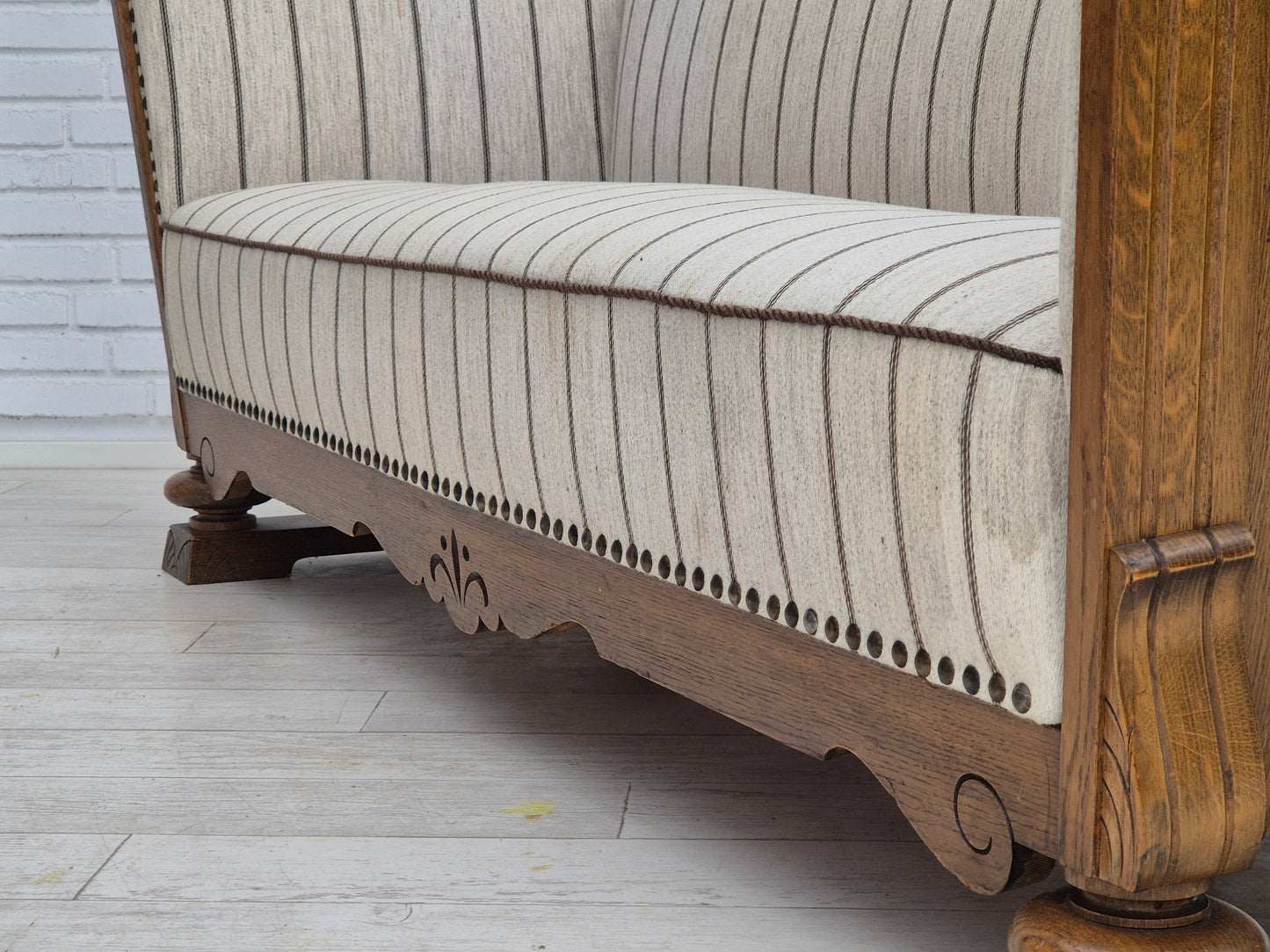 1950s, Danish 2 seater sofa in quality furniture wool, oak wood.