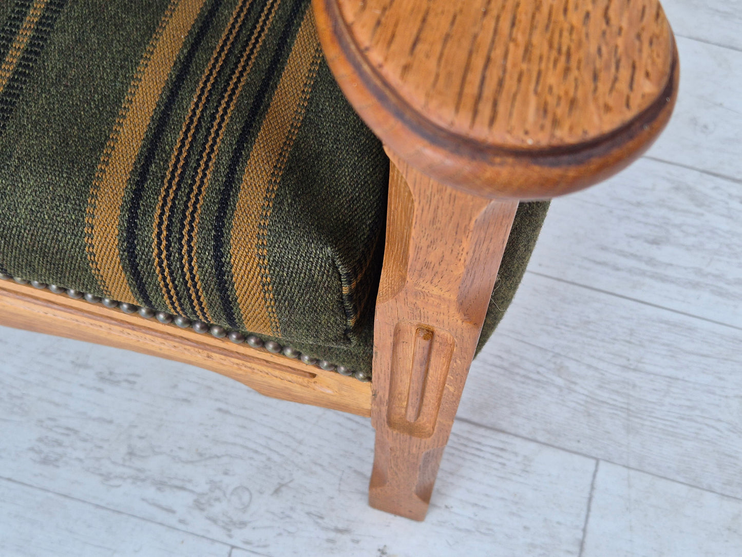 1970s, Danish 4 seater sofa, original very good condition, wool, oak wood.