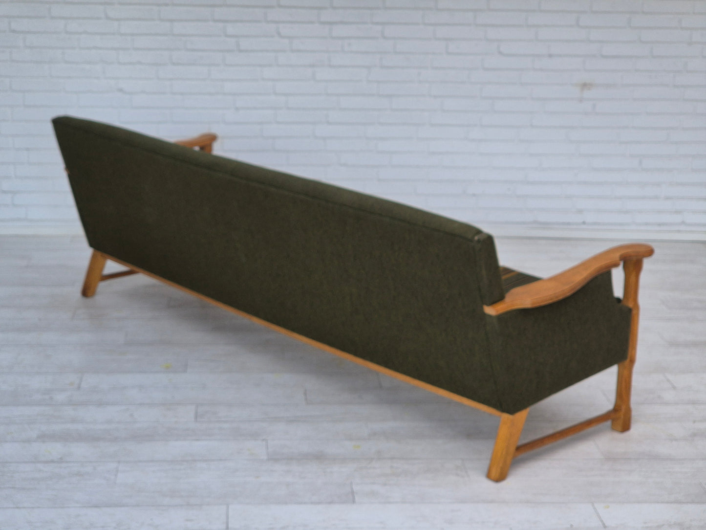 1970s, Danish 4 seater sofa, original very good condition, wool, oak wood.