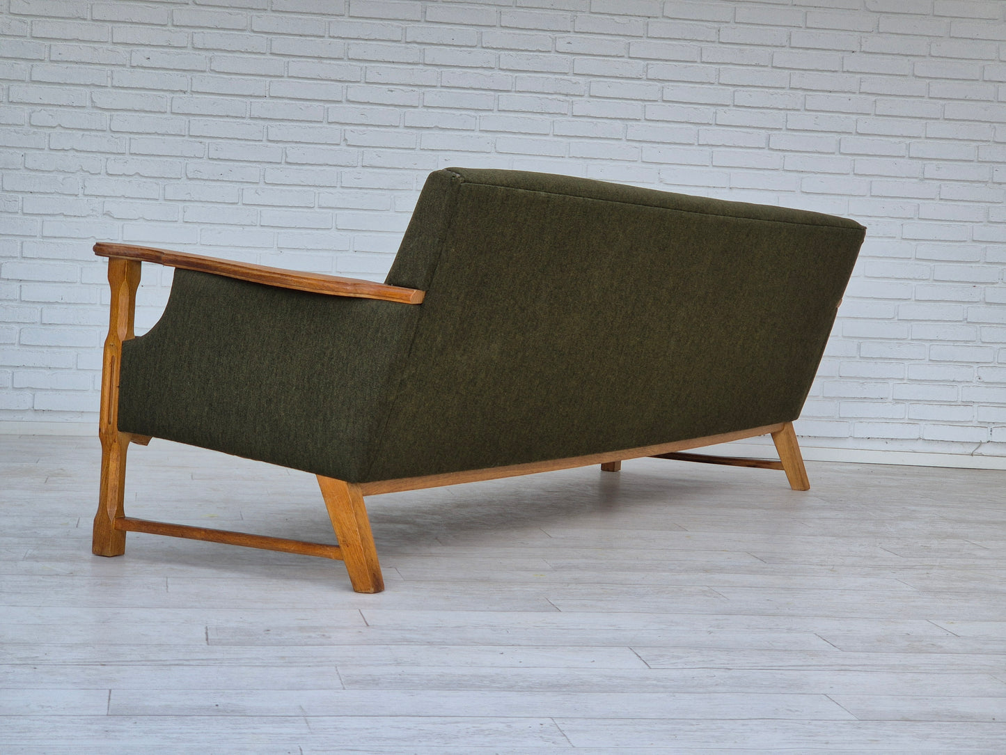 1970s, Danish 4 seater sofa, original very good condition, wool, oak wood.