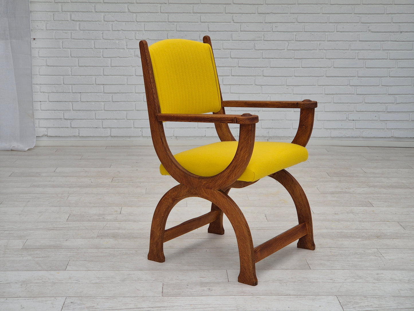 1950s, reupholstered Danish armchair, Gabriel furniture wool, oak wood.