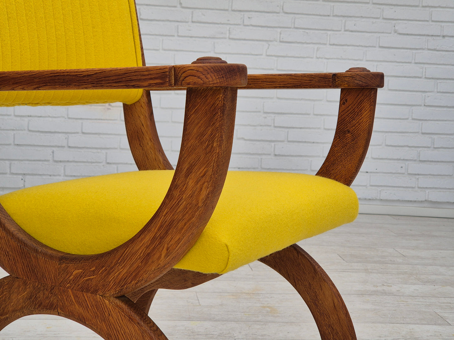 1950s, reupholstered Danish armchair, Gabriel furniture wool, oak wood.