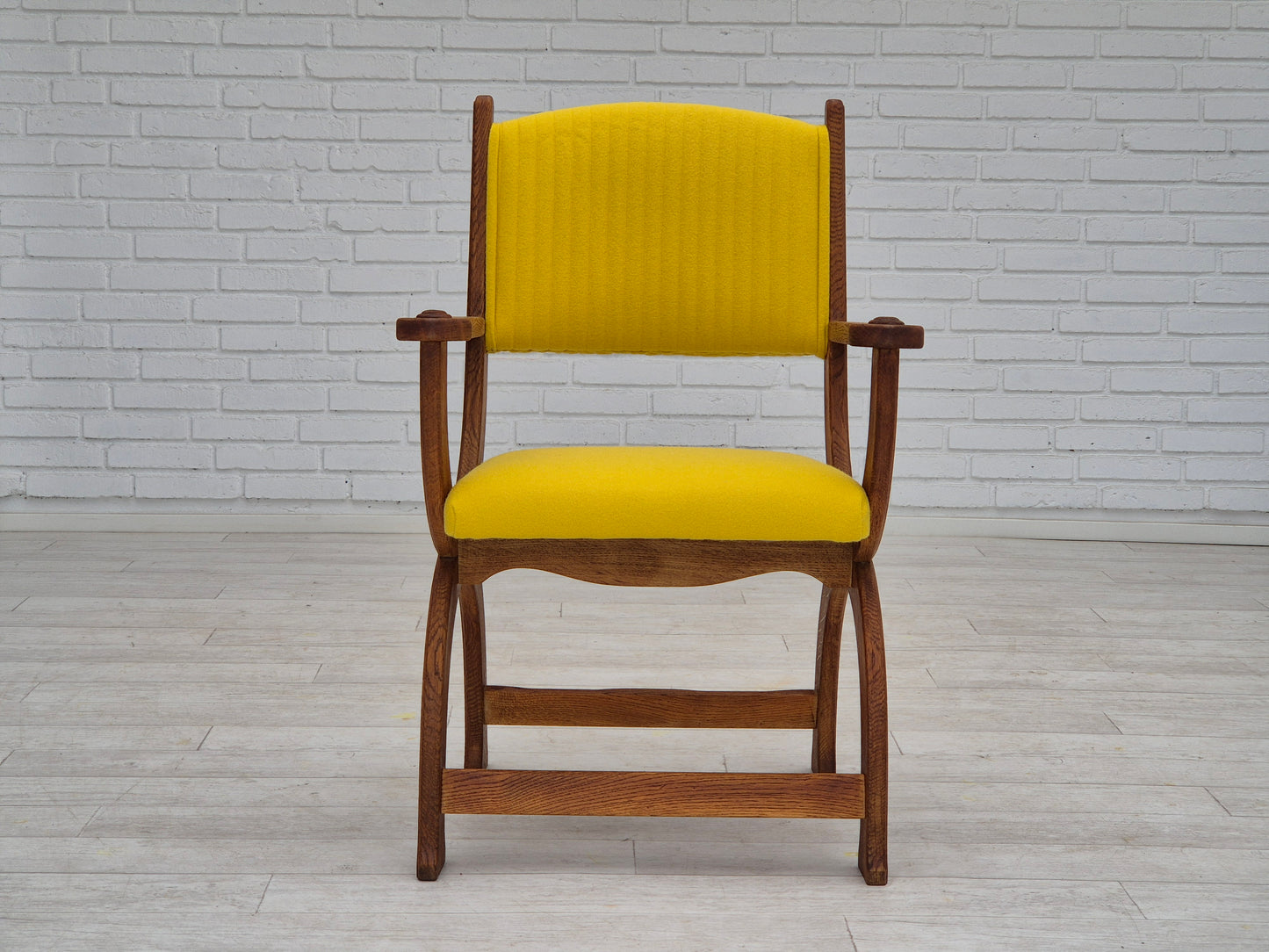 1950s, reupholstered Danish armchair, Gabriel furniture wool, oak wood.