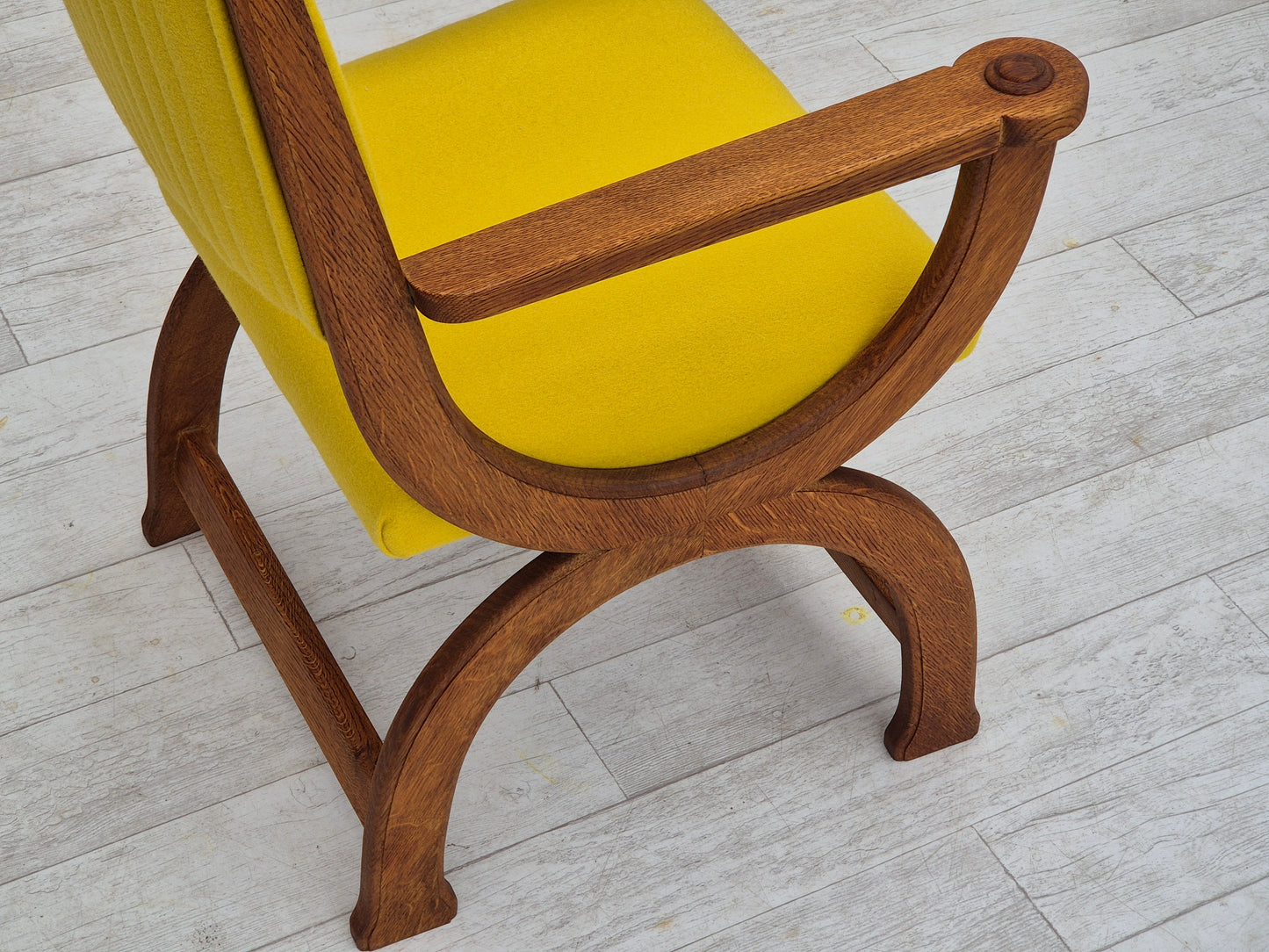 1950s, reupholstered Danish armchair, Gabriel furniture wool, oak wood.