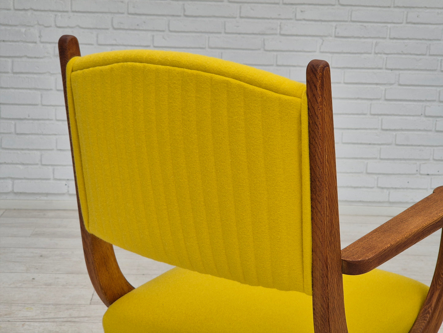 1950s, reupholstered Danish armchair, Gabriel furniture wool, oak wood.