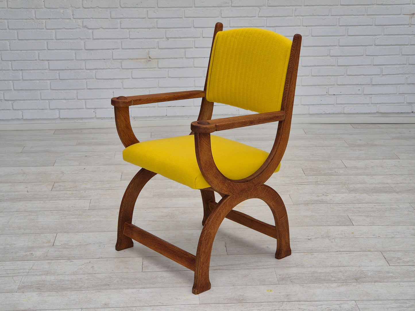 1950s, reupholstered Danish armchair, Gabriel furniture wool, oak wood.