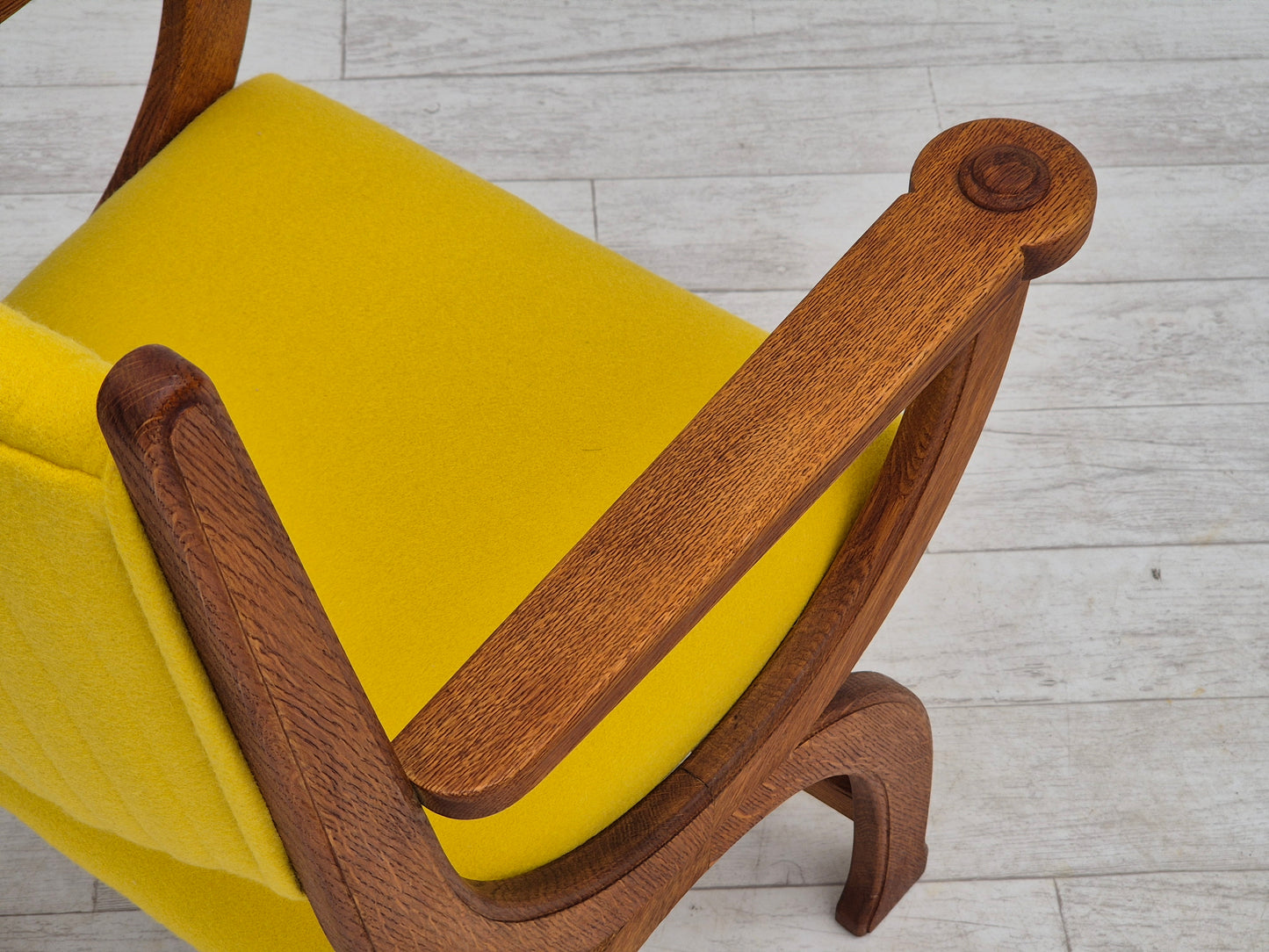 1950s, reupholstered Danish armchair, Gabriel furniture wool, oak wood.