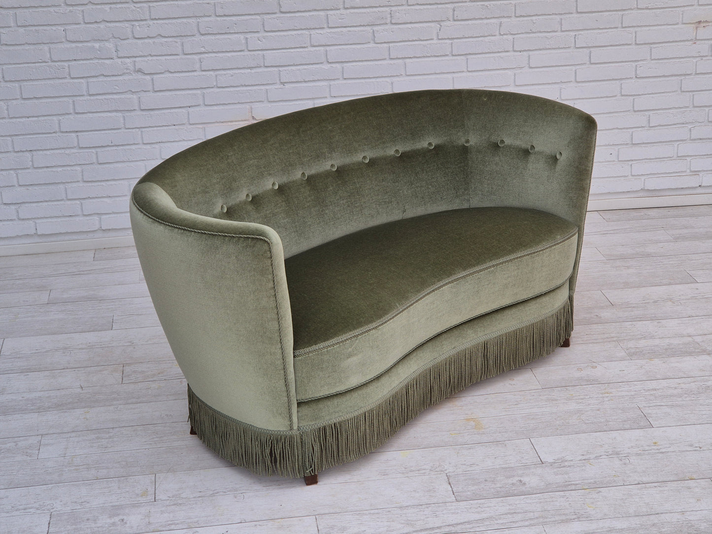 1970s, Danish 2 seater "Banana" sofa, original condition, furniture velour, beech wood.