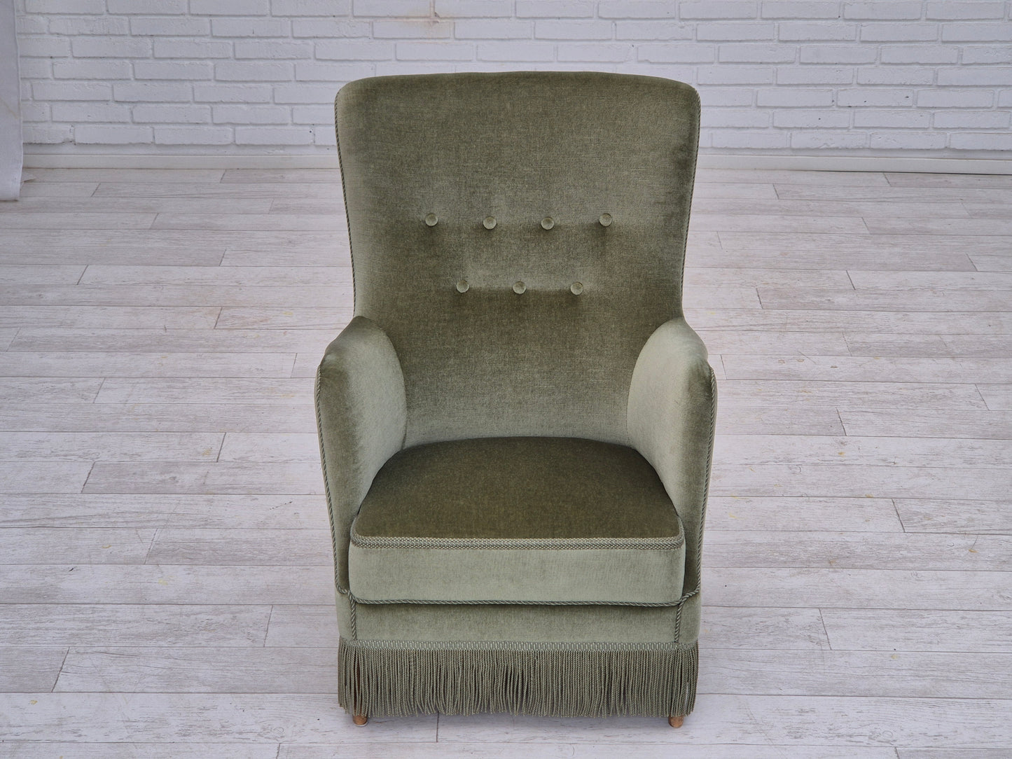 1970s, Danish armchair, velour, beech wood, original excellent condition.