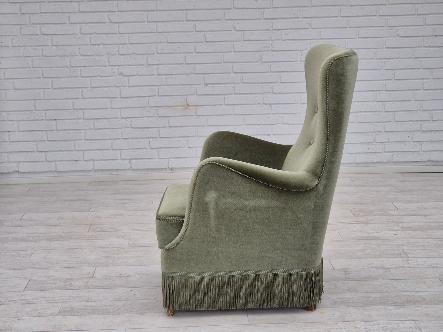 1970s, Danish armchair, velour, beech wood, original excellent condition.