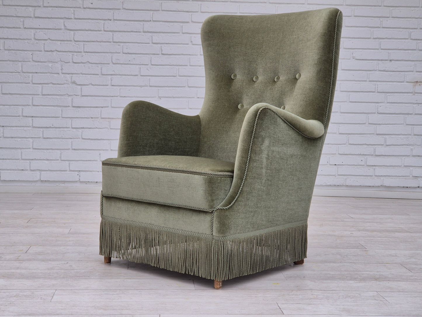 1970s, Danish armchair, velour, beech wood, original excellent condition.