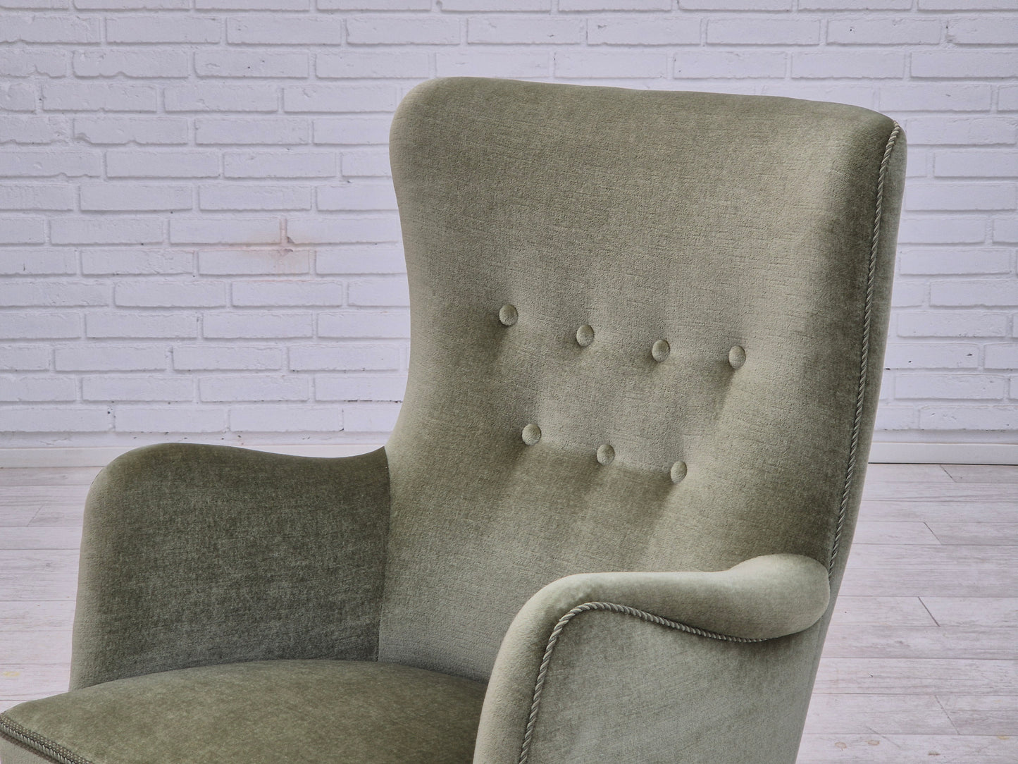 1970s, Danish armchair, velour, beech wood, original excellent condition.