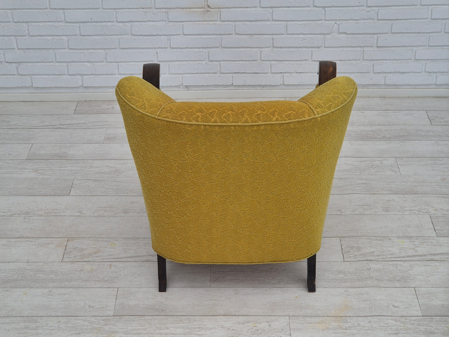 1950s, Danish vintage chair, light green cotton/wool fabric, beech wood.