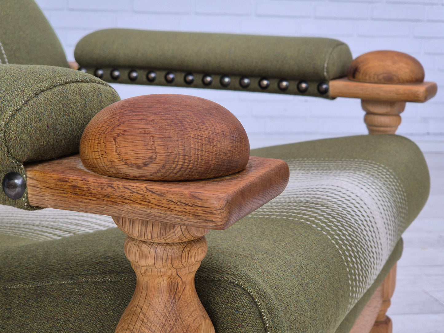 1970s, Danish armchair, original condition, wool, solid oak wood.