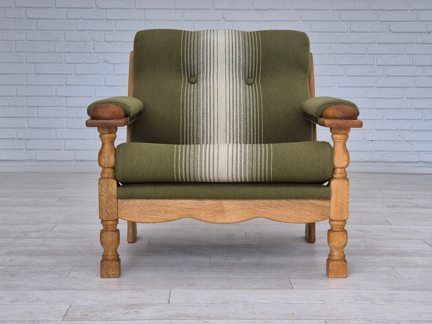 1970s, Danish armchair, original condition, wool, solid oak wood.