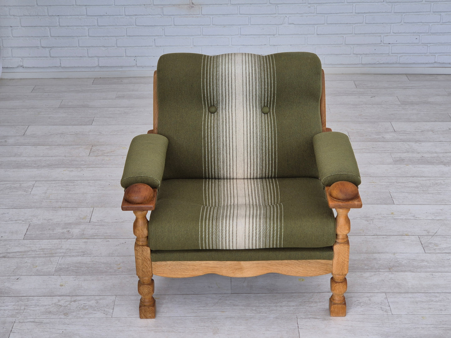 1970s, Danish armchair, original condition, wool, solid oak wood.