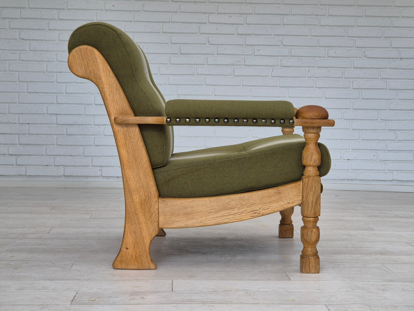 1970s, Danish armchair, original condition, wool, solid oak wood.