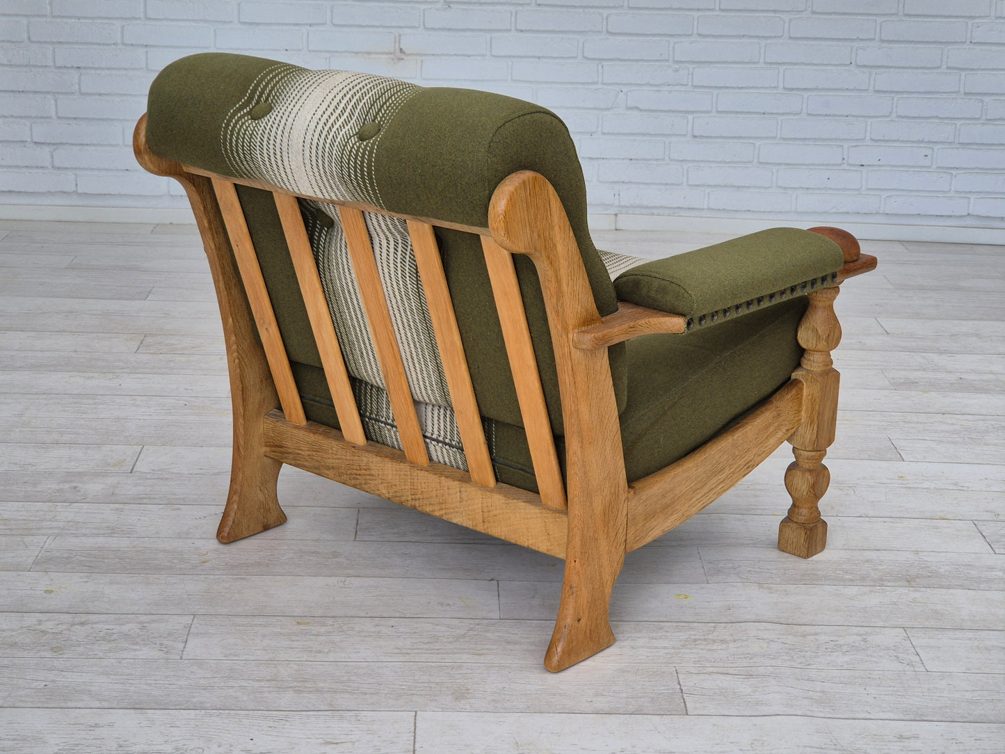 1970s, Danish armchair, original condition, wool, solid oak wood.