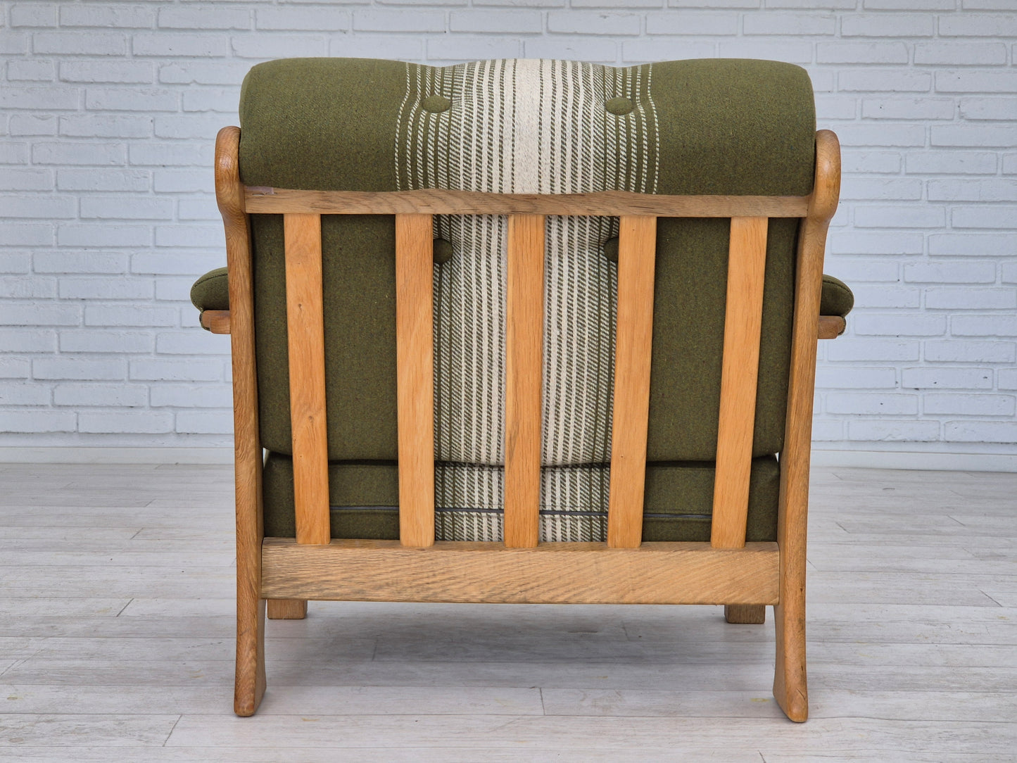 1970s, Danish armchair, original condition, wool, solid oak wood.