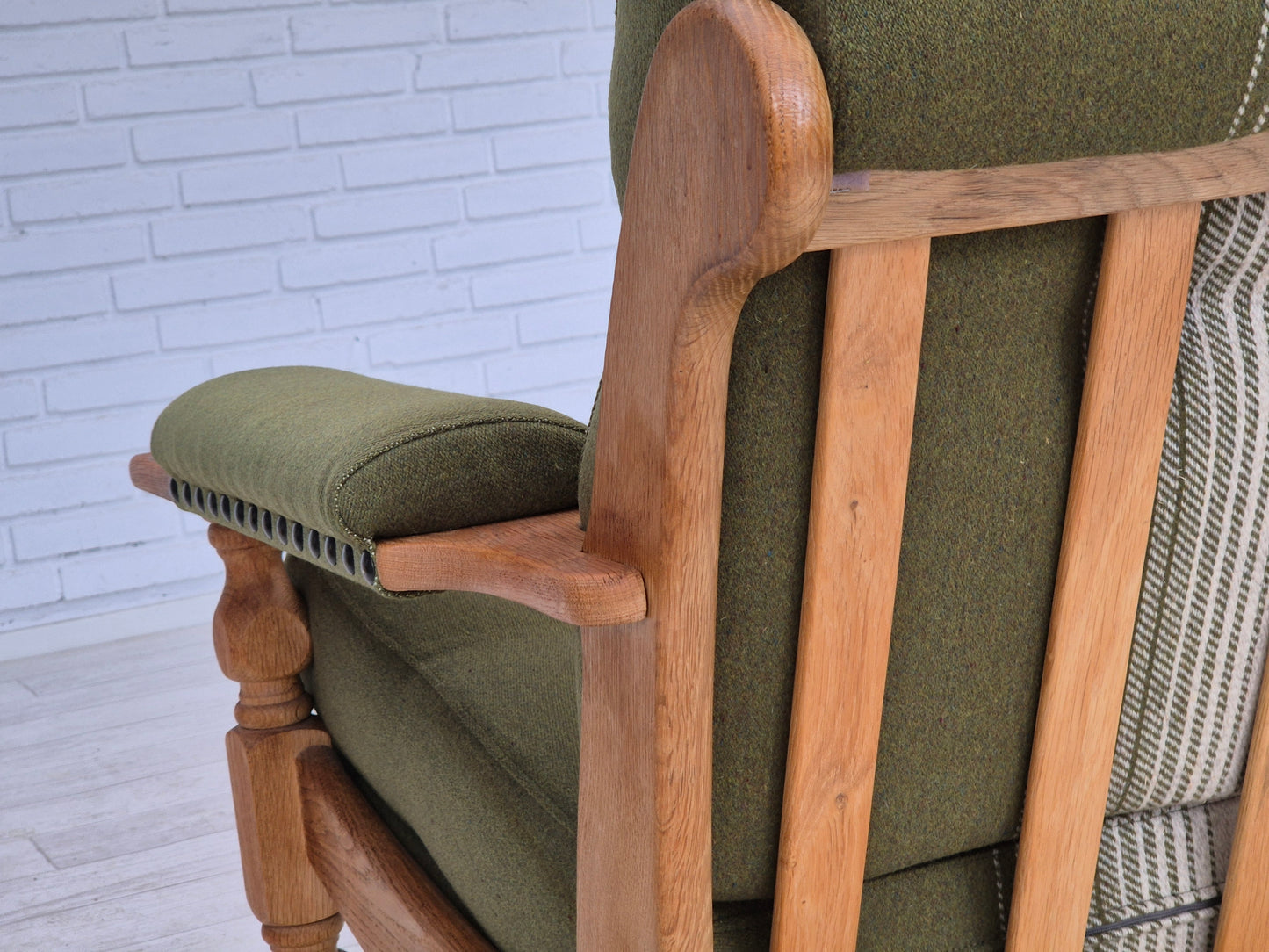 1970s, Danish armchair, original condition, wool, solid oak wood.