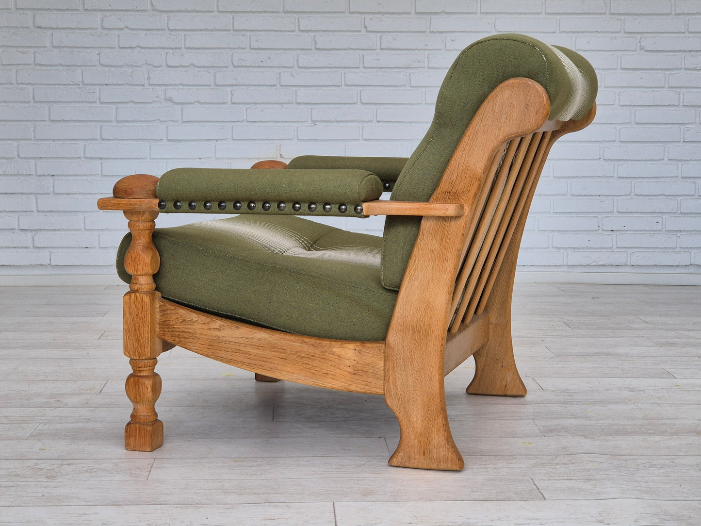 1970s, Danish armchair, original condition, wool, solid oak wood.