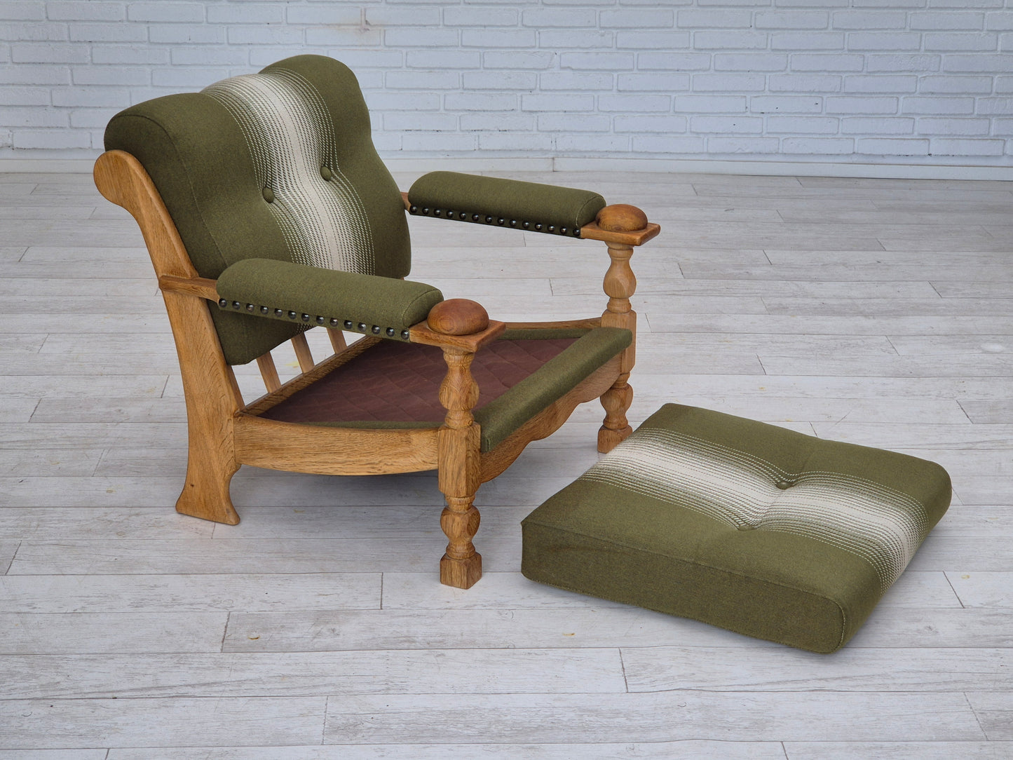 1970s, Danish armchair, original condition, wool, solid oak wood.