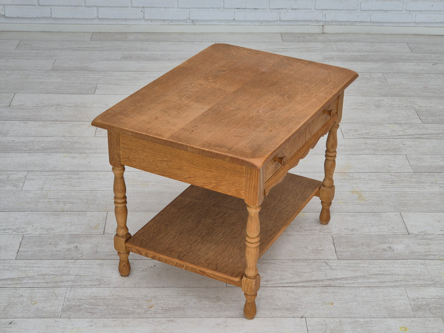 1970s, Danish sewing chest of drawers, solid oak wood, rattan.