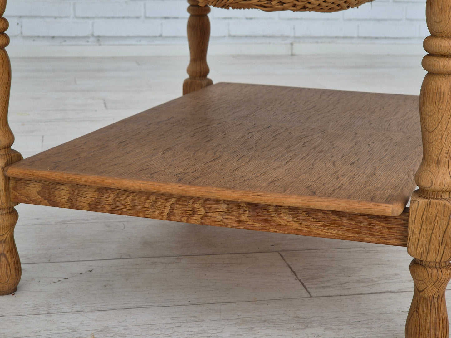 1970s, Danish sewing chest of drawers, solid oak wood, rattan.